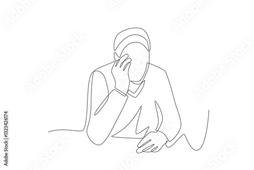 Elderly people who have difficulty remembering while contemplating. Dementia concept one-line drawing