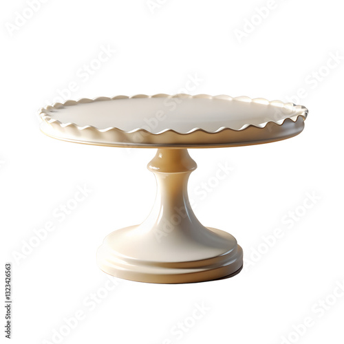 Photorealistic 3D White Cake Stand with Scalloped Edge on Clean White Background
