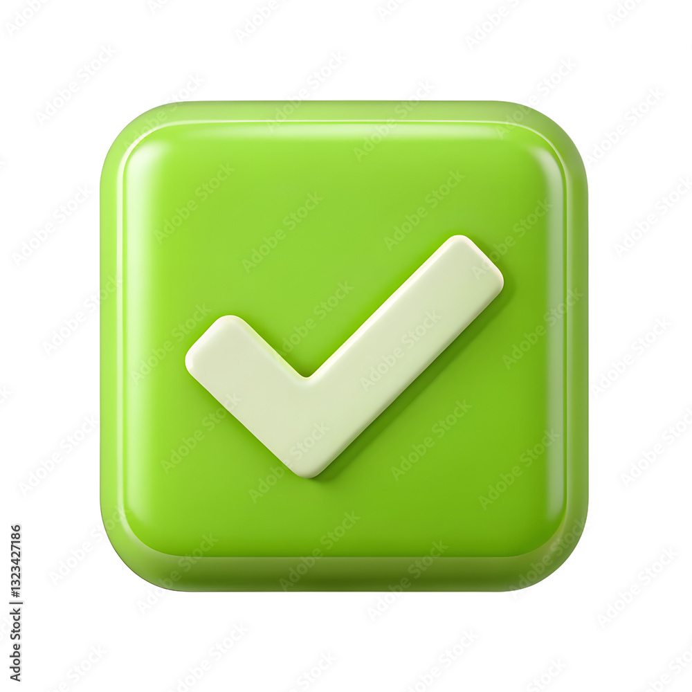 Glossy Green 3D Icon with White Check Mark on Transparent Background Glossy Green 3D Icon with White Check Mark on Transparent Background