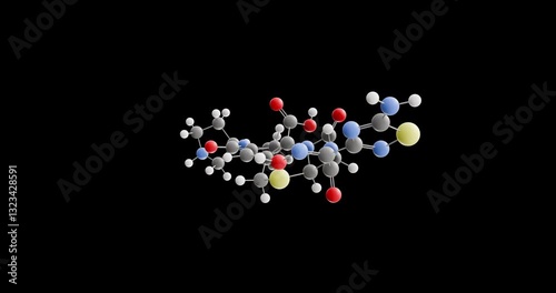 Ceftobiprole molecule, rotating 3D model of fifth-generation cephalosporin, looped video on a black background photo