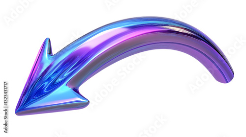 Neon Chrome Curved Downward Arrow – Futuristic Design