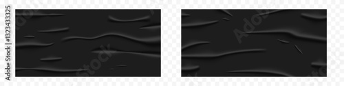 Set of two black empty glued wrinkled paper sheets vector templates illustration