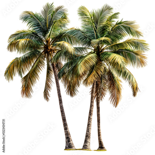 Two coconut palm watercolor painting, transparent background , Tropical plants