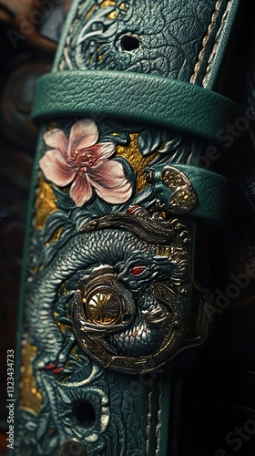Handcrafted Leather Dragon Belt with Floral Design