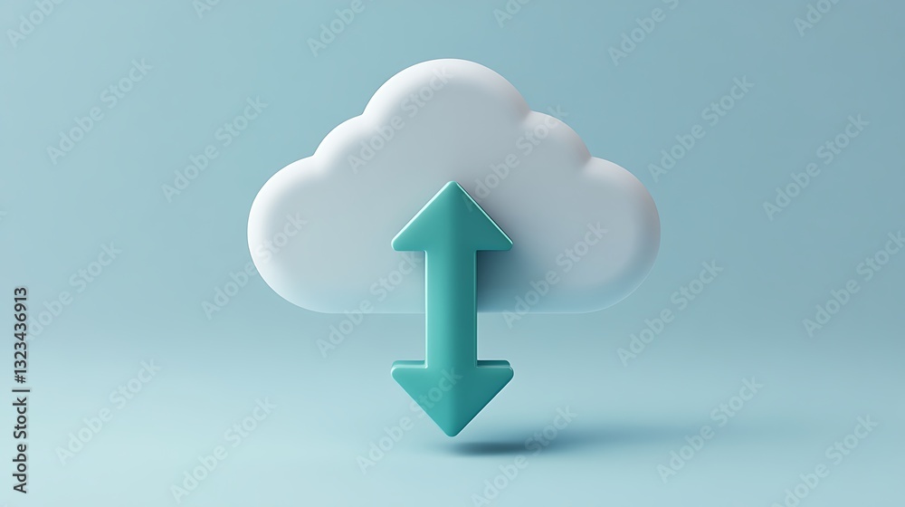 Cloud Storage Icon with Upward and Downward Arrows Representing Data Transfer and Connectivity in Technology Cloud Storage Icon with Upward and Downward Arrows Representing Data Transfer and Connectivity in Technology