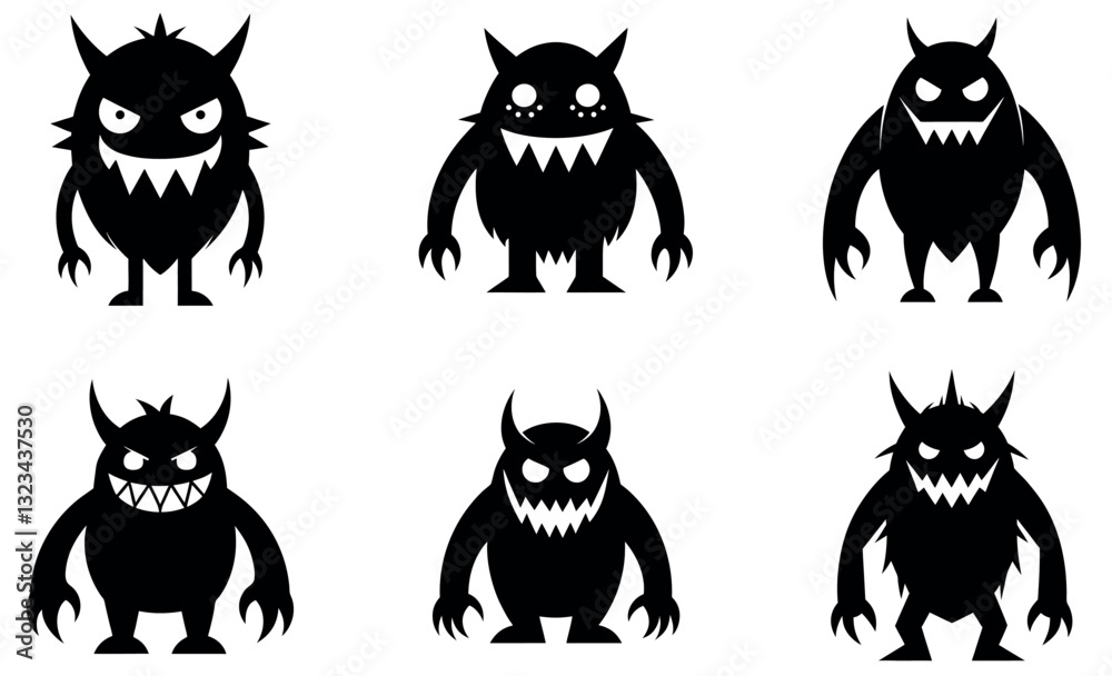 Fototapeta premium Evil Monster Silhouette Set - Scary Black Creature Icons for Horror Designs