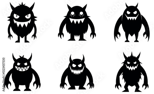 Evil Monster Silhouette Set - Scary Black Creature Icons for Horror Designs