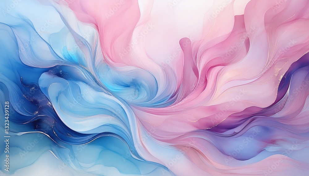 Watercolor splash background with fluid artistic brushstrokes in soft pastel blue and pink hues, creating a serene and gentle artistic effect Watercolor splash background with fluid artistic brushstrokes in soft pastel blue and pink hues, creating a serene and gentle artistic effect