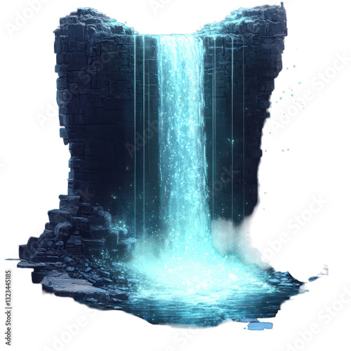 Fototapeta Naklejka Na Ścianę i Meble -  A glowing waterfall cascading into a digital abyss, isolated on transparent background