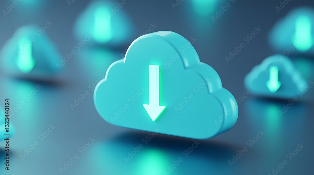 Modern Cloud Computing Concept with Download Icon Representing Digital Data Transfer and Technology Background Modern Cloud Computing Concept with Download Icon Representing Digital Data Transfer and Technology Background