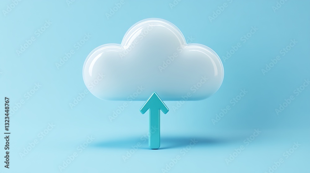 Modern Cloud Computing Concept with Upward Arrow on Soft Blue Background for Digital Technology Themes Modern Cloud Computing Concept with Upward Arrow on Soft Blue Background for Digital Technology Themes