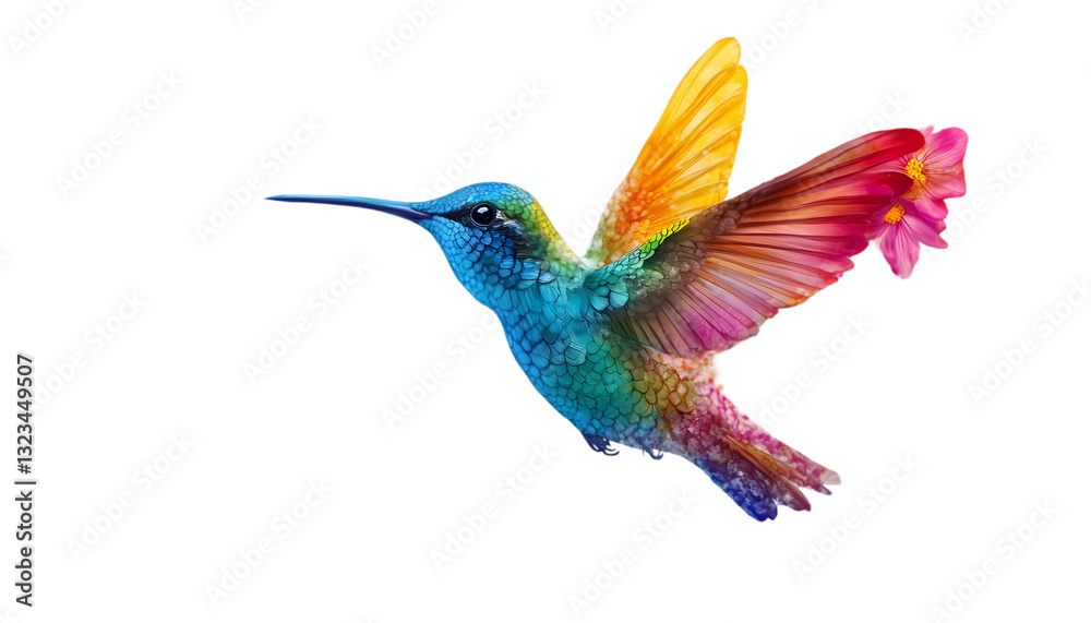 Rainbow Hummingbird Colorful Bird Art on transparent background Rainbow Hummingbird Colorful Bird Art on transparent background