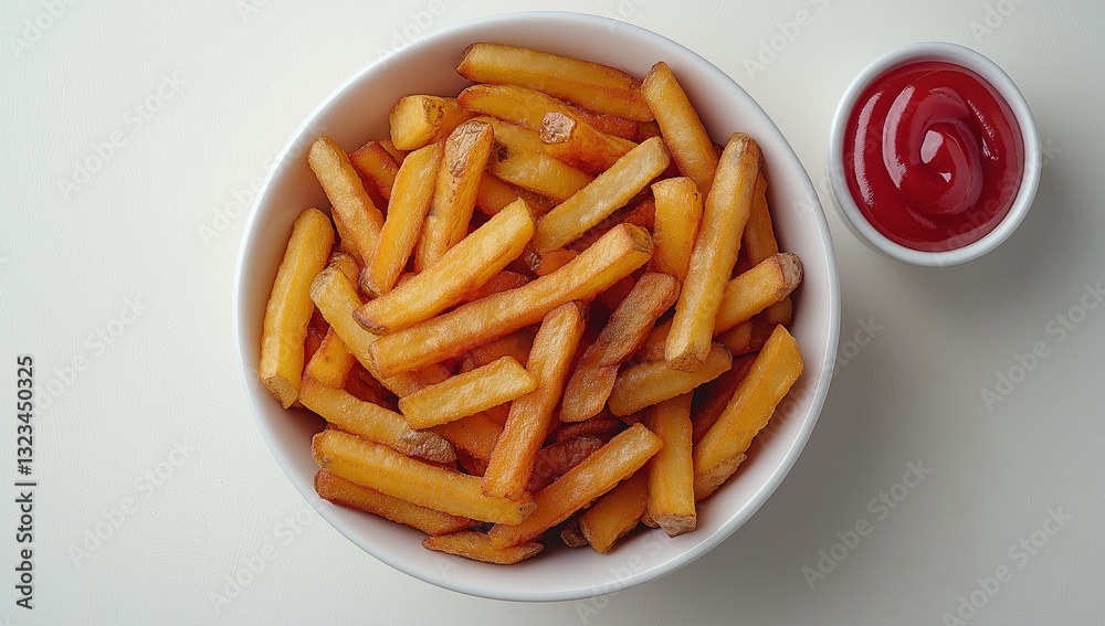 French Fries with Ketchup in a Bowl. Generative AI French Fries with Ketchup in a Bowl. Generative AI