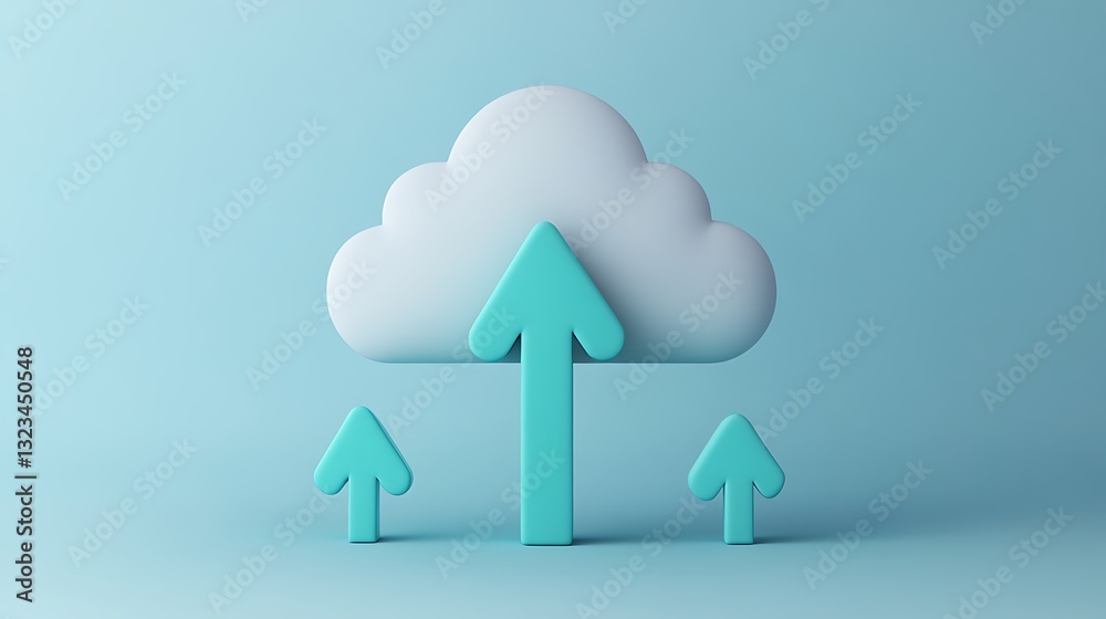 Modern Stylized Cloud Graphic with Upward Arrows Symbolizing Data Growth and Digital Transformation Modern Stylized Cloud Graphic with Upward Arrows Symbolizing Data Growth and Digital Transformation