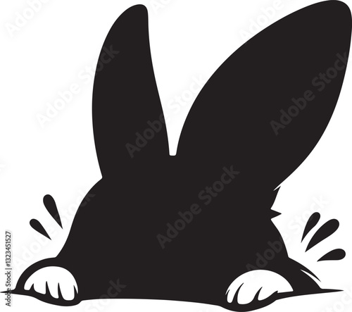 rabbit head peeking logo silhouette vector art illustration. 