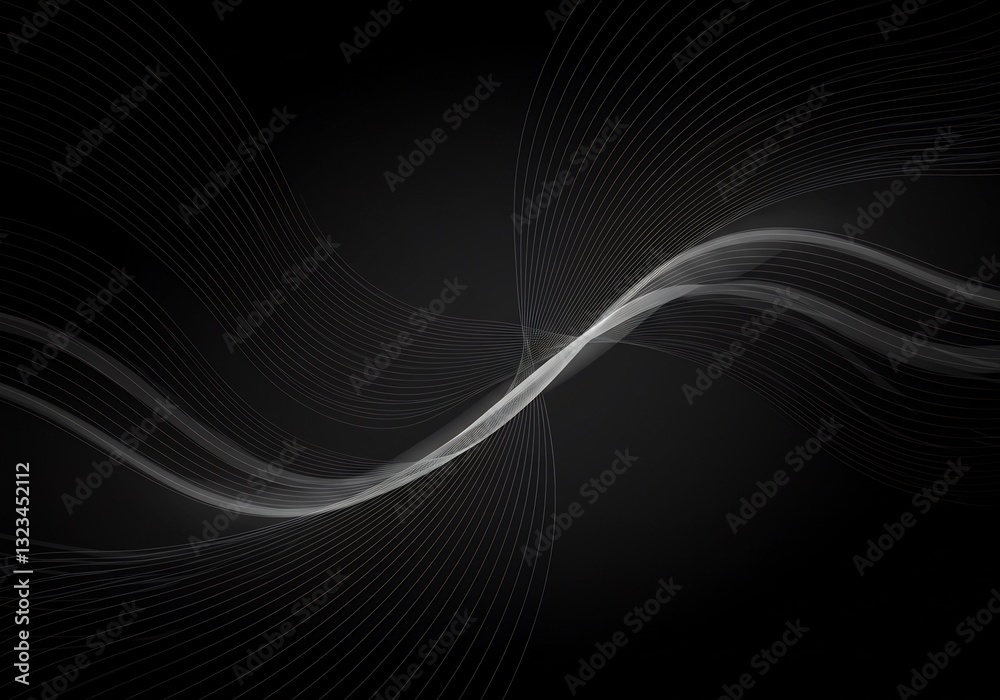 Elegant grayscale waves flow smoothly across dark background creating serene visual aesthetic. AI Generated Elegant grayscale waves flow smoothly across dark background creating serene visual aesthetic. AI Generated