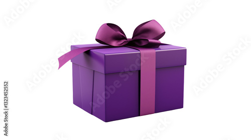 Purple Gift Box with Bow Elegant Present for Holidays on transparent background.