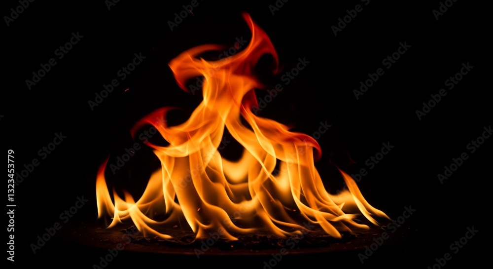 Fototapeta premium Fiery orange flames dance dramatically against a stark black background. AI Generated