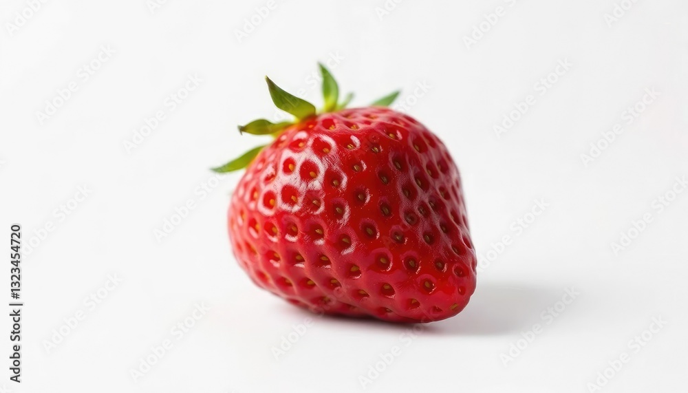 A single, ripe strawberry isolated on a pure white background, botanical, photography A single, ripe strawberry isolated on a pure white background, botanical, photography