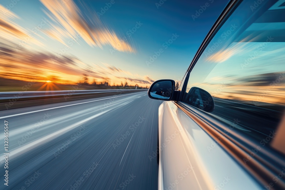 Highway Drive at Sunset - Car in Motion Highway Drive at Sunset - Car in Motion
