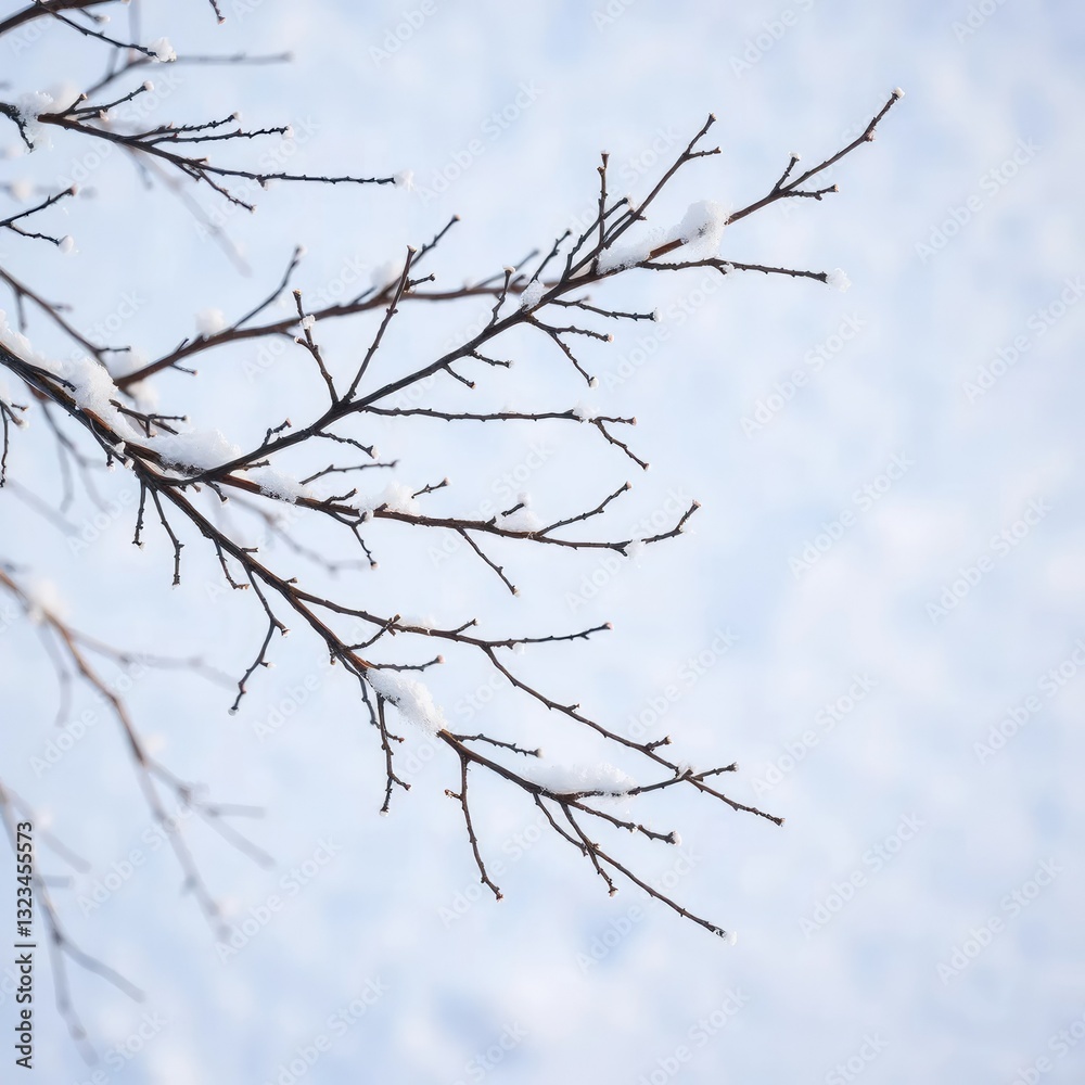 Bare and barren Christmas tree branches against snowy backdrop, tree, branch Bare and barren Christmas tree branches against snowy backdrop, tree, branch