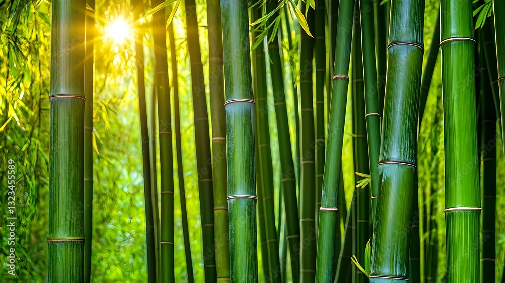 Fototapeta premium Lush Green Bamboo Forest Sunlight - Nature and organic textures