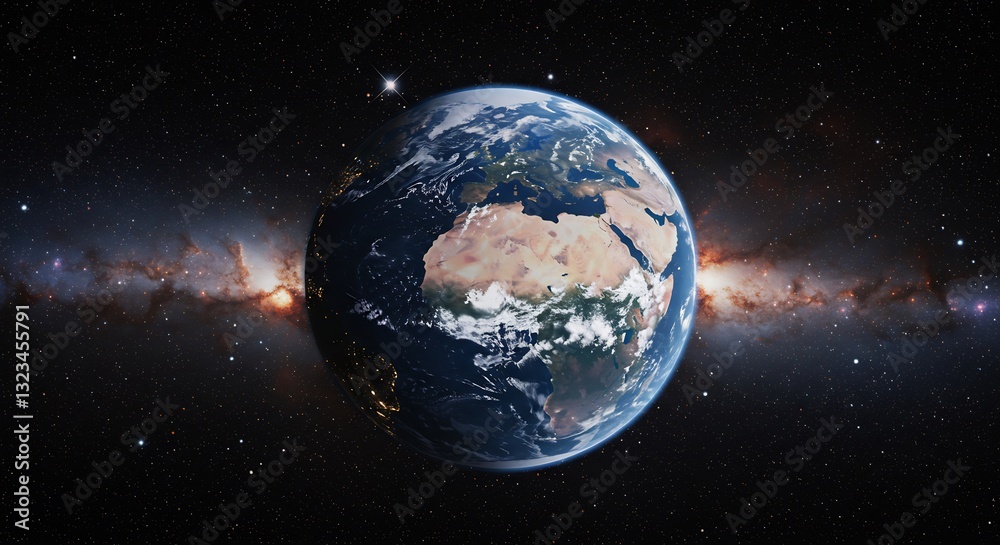 Fototapeta premium Stunning Earth image cosmic background softly lit. AI Generated