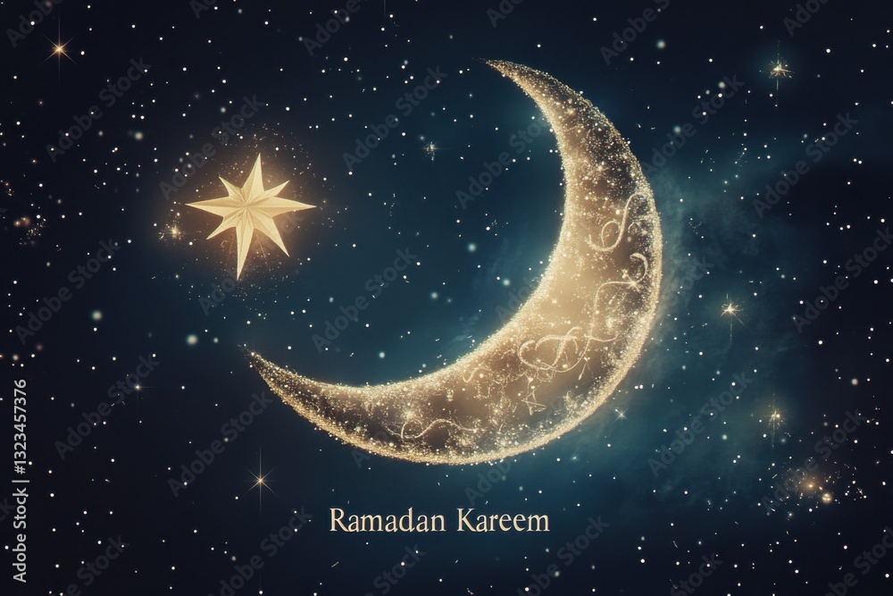 Naklejka premium Glowing Crescent Moon and Stars with 
