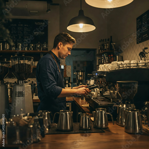 barista making coffee in coffee shop