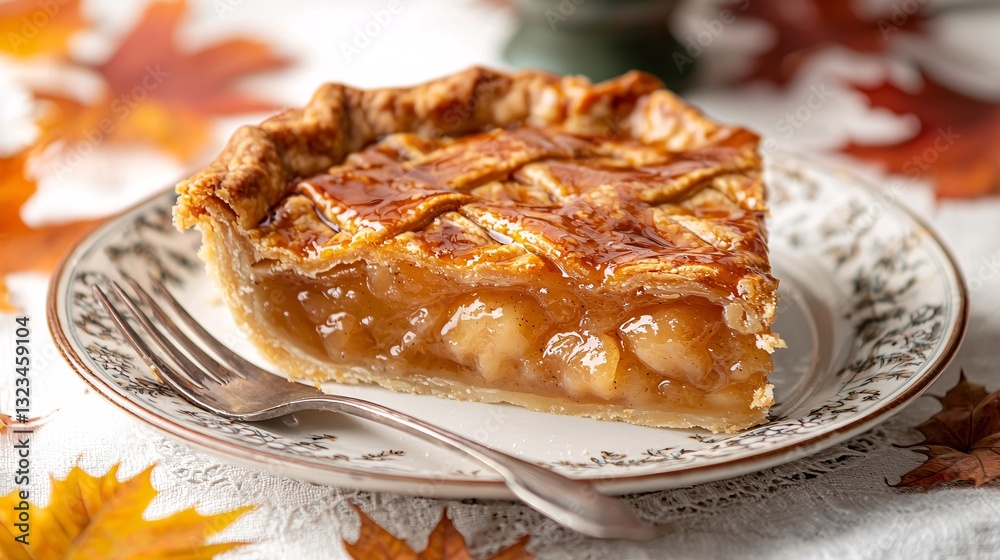 Delicious Homemade Apple Pie Slices on a Rustic Table Setting Delicious Homemade Apple Pie Slices on a Rustic Table Setting