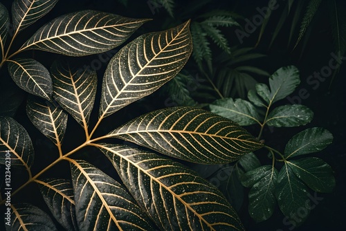 The background of the leaves is elegant black with an elegant black background. Premium design for posters, banners and post designs