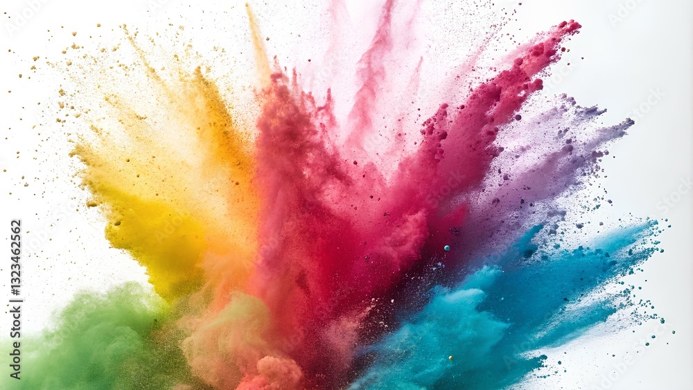 Explosion of colored powder, isolated on white background