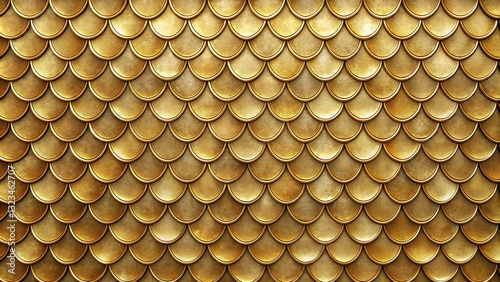 Obraz na płótnie Gold metal wallpaper texture wall background banner panorama - Vintage retro abstract tile with golden metallic fish scales tiles structure, seamless pattern w salonie