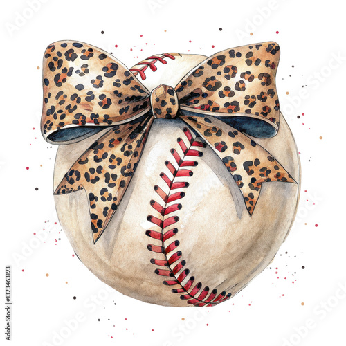 A decorative baseball featuring a leopard print bow, blending sports with a playful, stylish design.