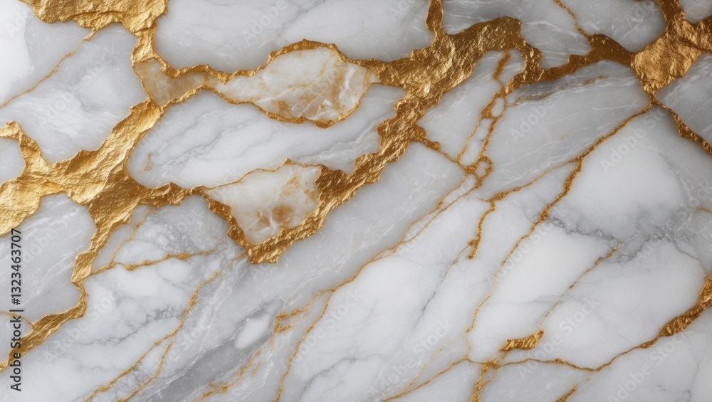 Fototapeta premium Elegant white marble background with golden veining, featuring intricate patterns and textures, ideal for luxury design applications.