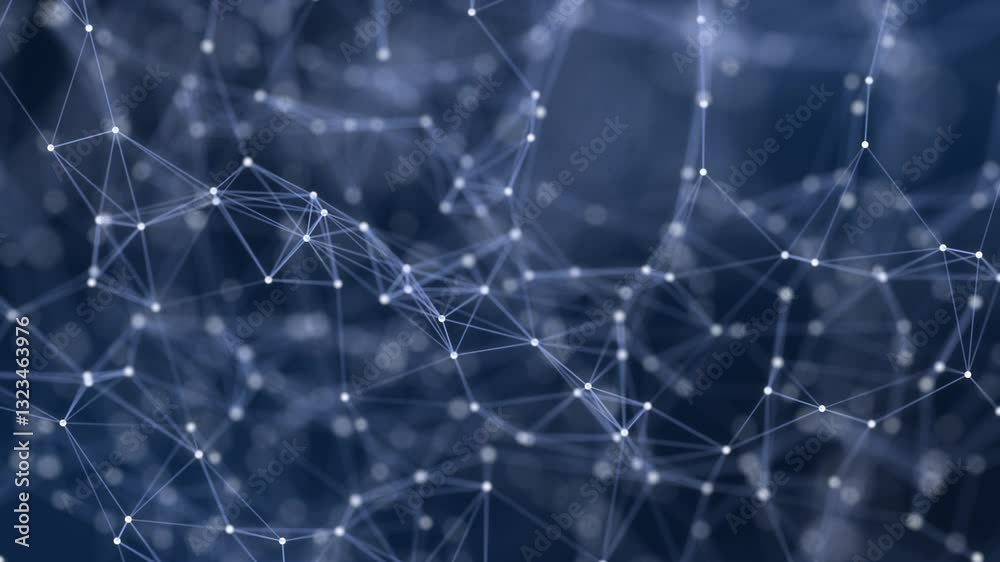 Abstract concepts of cybersecurity technology and digital data fractal plexus pattern on background loop, blue internet network connection with polygons, dots and lines in the slow motion
