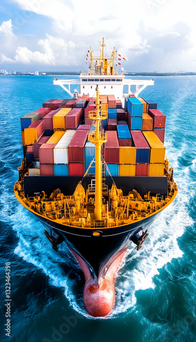 Cargo ship sailing on the ocean photo