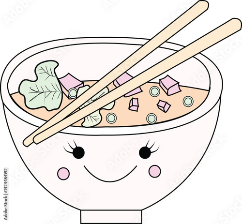 Miso Soup Cute Kawaii noodle novelty conversational udon Japan Korea korean Japanese asia cuisine Ramen Japan Sushi slogan Tshirt Graphic Fashion logo Trending Apparel Emblem Vector