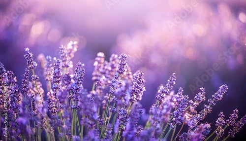blurred purple lavender flowers field background with bokeh
