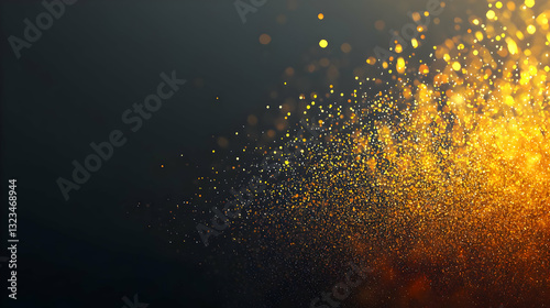 Abstract Golden Bokeh Particles Floating Against Dark Background