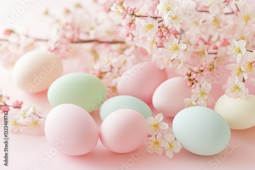Pastel-colored Eggs Arranged Creatively With Cherry Blossoms for a Spring Celebration