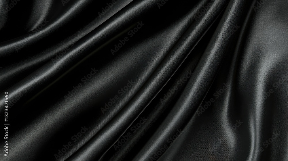 Elegant Black Satin Fabric with Gentle Waves and Reflections Elegant Black Satin Fabric with Gentle Waves and Reflections