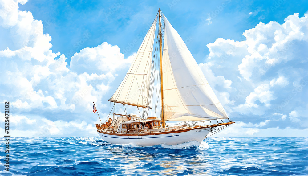 Fototapeta premium Classic sailboat sailing on a sunny day