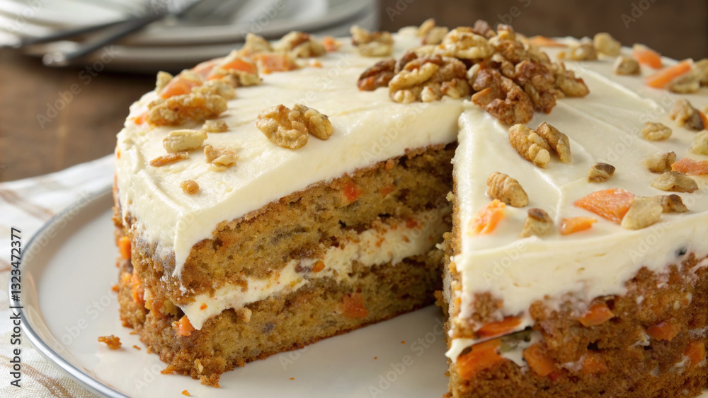 a delicious carrot cake with cream cheese frosting and walnuts, perfect for any celebration or dessert a delicious carrot cake with cream cheese frosting and walnuts, perfect for any celebration or dessert