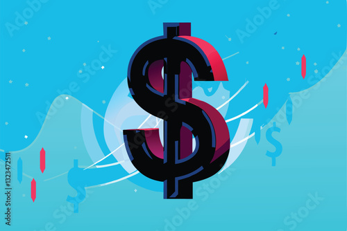 3D rendered dollar sign encircled by vibrant, multicolored abstract shapes;  a stylized, artistic financial representation.