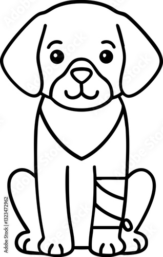 Cute dog illustration with a bandage, showcasing a friendly demeanor.
