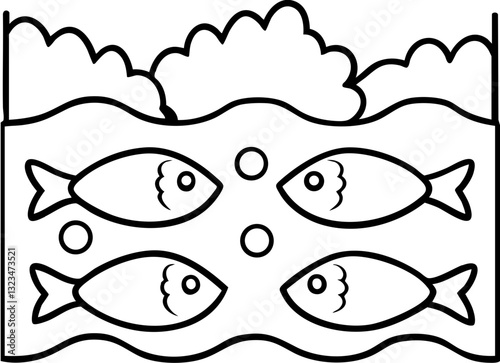Fish swimming in a body of water with some vegetation above.