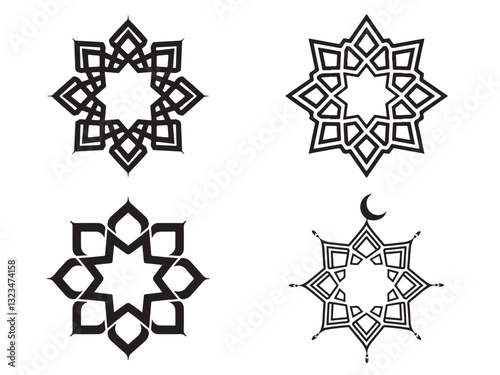 islamic Star silhouette vector arabic geometric design various elements.