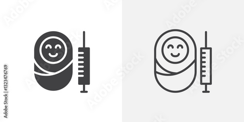 Baby Vaccination icons in filled and outline versions for ui designs