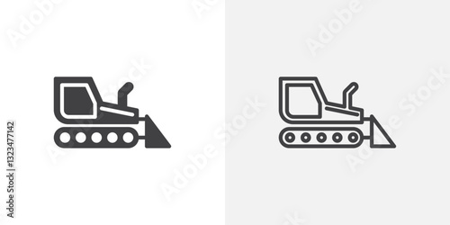 Bulldozer icons in filled and outline versions for ui designs